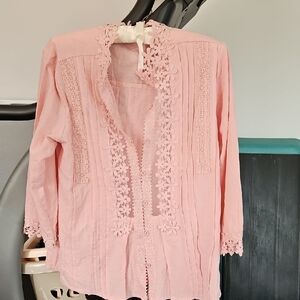 Women's Pink Crochet Trim Cotton Tunic Top